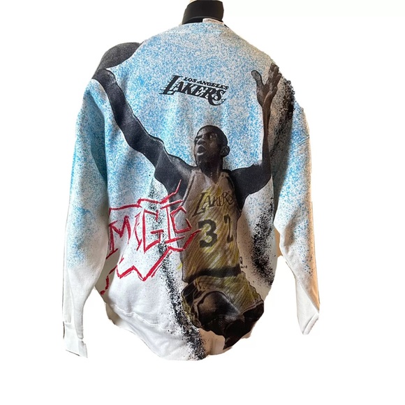 Vtg Magic Johnson Ts Sweatshirt Mens XL Lakers Crewneck 90s NBA All Over Print - Picture 4 of 16